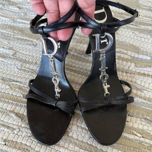 Dior Black Strappy Heels with Silver Accents